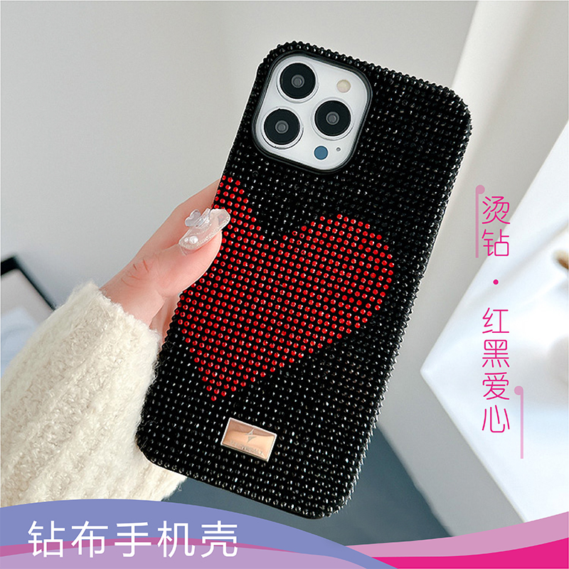 奢华全包满钻红黑爱心手机保护壳厂家